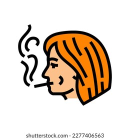 female smoking cigarette color icon vector. female smoking cigarette sign. isolated symbol illustration