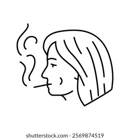 female smoking cigarette line icon vector. female smoking cigarette sign. isolated contour symbol black illustration