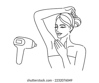 Female smooth armpit. Hair removal. Laser and wax epilation. Linear logo minimalist style. Beauty body care concept. Vector design illustration.