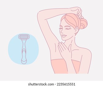 Female smooth armpit. Hair removal. Laser and wax epilation. Linear logo minimalist style. Beauty body care concept. Vector design illustration. svg