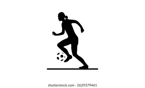 Female soccer football player, black isolated silhouette