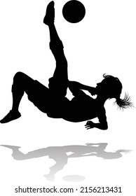 A Female Soccer Football Player Woman In Silhouettes