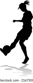 A Female Soccer Football Player Woman In Silhouettes