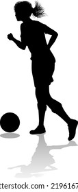 A Female Soccer Football Player Woman In Silhouettes