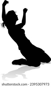 A female soccer football player woman in silhouettes