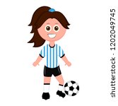 Female soccer player with a soccer ball and the Argentinian uniform. Vector illustration design