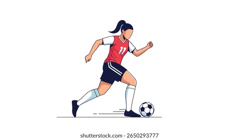 Female Soccer Player Dribbling a Ball with Skill and Determination on Field