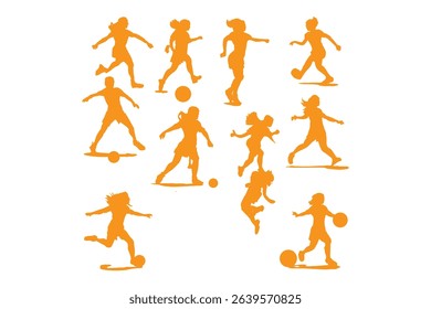 Female soccer player football silhouette editable printable vector