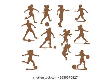 Female soccer player football silhouette editable printable vector