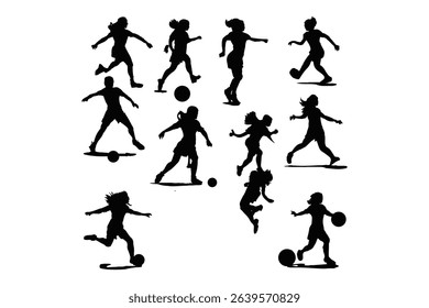 Female soccer player football silhouette editable printable vector