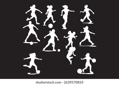 Female soccer player football silhouette editable printable vector