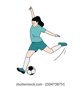 Female soccer player kicking the ball