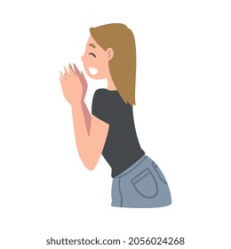 Female as Social Media Follower and Subscriber Showing Adoration Vector Illustration