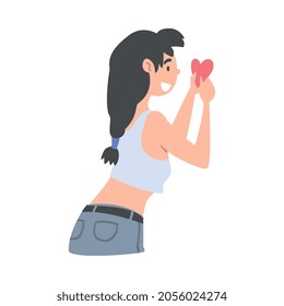 Female as Social Media Follower and Subscriber Showing Adoration Vector Illustration