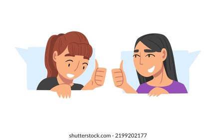 Female as Social Media Follower and Subscriber Showing Adoration with Thumb Up Vector Set