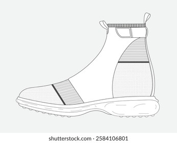 Female sock sneakers flat drawing vector design mockup template.