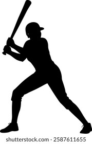 Female softball player silhouette batter in action with a bat on white background