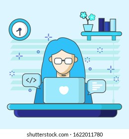 Female software engineers vector with blue background