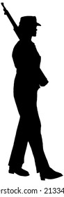 Female Soldier Marching In Silhouette