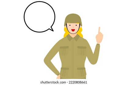 Female Soldier Pose, Talking while pointing