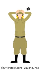Female Soldier Pose, Worry with your head