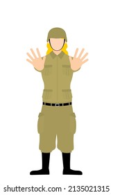 Female Soldier Pose, Stop!　Thrust your hands out in front of you.