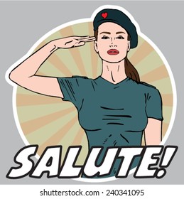 Female soldier salute