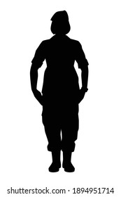 Female soldier silhouette vector on white background, person in the battle, military people concept.