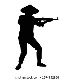 Female Soldier Silhouette Vector On White Background, Person In The Battle, Military People Concept.