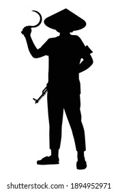 Female Soldier Silhouette Vector On White Background, Person In The Battle, Military People Concept.