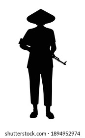 Female Soldier Silhouette Vector On White Background, Person In The Battle, Military People Concept.