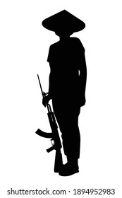 Female Soldier Silhouette Vector On White Background, Person In The Battle, Military People Concept.