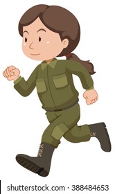 Female soldier in uniform running illustration
