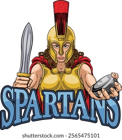 A female spartan woman ice hockey sports team cartoon mascot