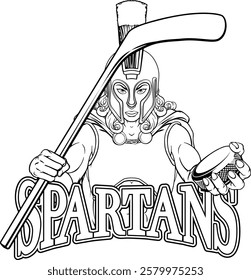 A female spartan woman ice hockey sports team cartoon mascot