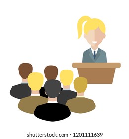 Female speaker doing presentation and professional training.