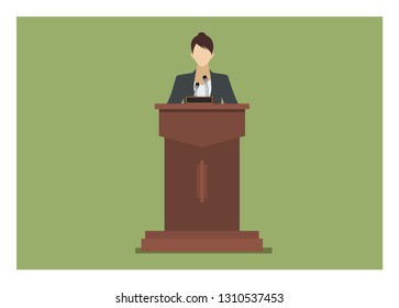 female speaker standing and giving speech on a podium 