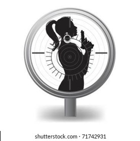 Female Special Agent with weapon in optical sight. .