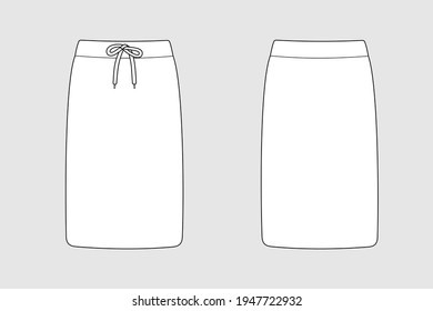 Female sport skirt vector template isolated on a grey background. Front and back view. Outline fashion technical sketch of clothes model.