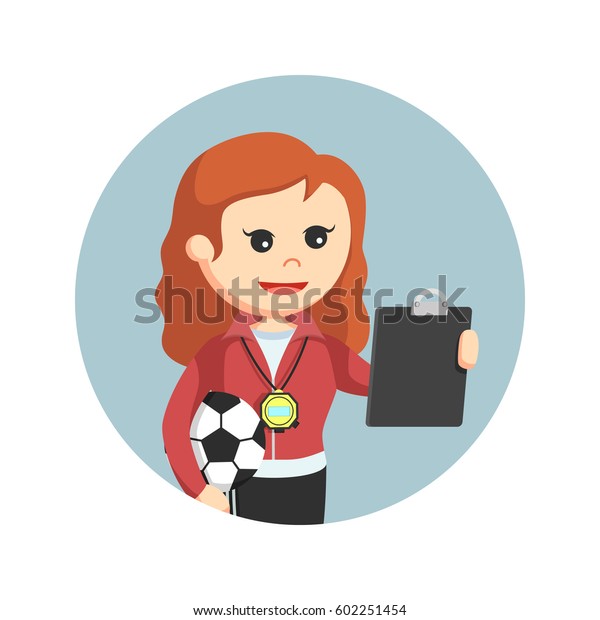 Download Female Sport Teacher Looking Clipboard Circle Stock Vector (Royalty Free) 602251454