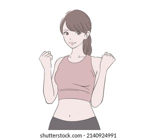 Female sports instructor doing guts pose