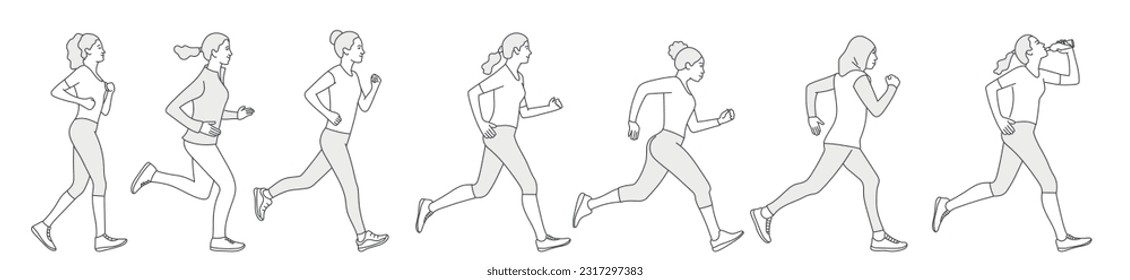 Female sprinter. Hand drawn vector illustration.