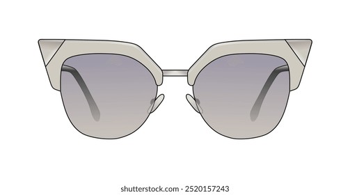 Gafas de sol cuadradas femeninas del gradiente, gafas blancas de la esquina del cristal, diseño de los vidrios aislado en el fondo blanco, Vector realista de la moda