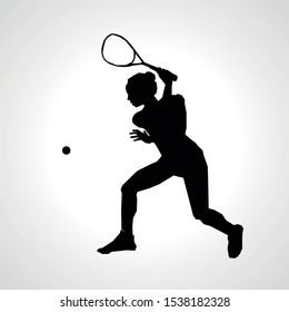 Female squash vector silhouette. Squash player hits the ball