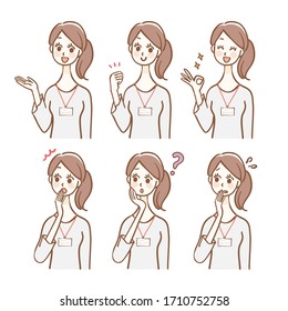 Female staff facial expression variations