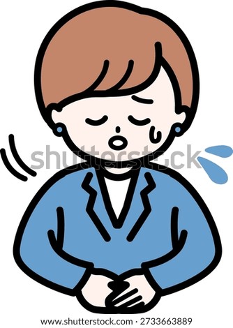 Female staff sincerely apologizing for system troubles or errors. Illustration conveying trust restoration and sincere response.