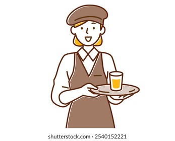 Female staff at a stylish cafe serving customers with a smile