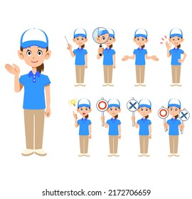 Female Staff Wearing Short-sleeved Polo Shirts And Hats 9 Different Facial Expressions And Poses 2