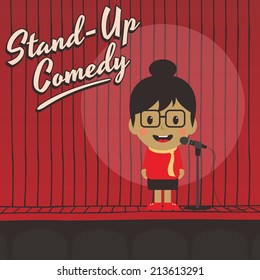 Female Stand Up Comedian Cartoon