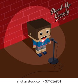 female stand up comedy - isometric block cartoon
